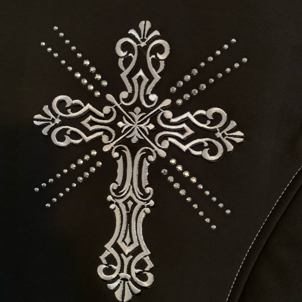 Womens cowgirl swirl cross poly shell vest